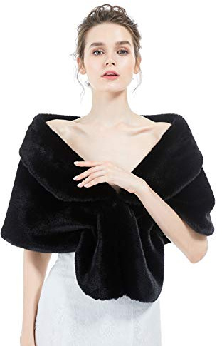 BEAUTELICATE Châle Étole en Fausse Fourrure Veste Cape De Femme Hiver Mariage sur Robe de Soirée Mariée Cérémonie 1920s Gatsby Flapper Fête Costume(Noir, M)