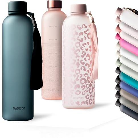 MAMEIDO Water Bottle 1 l, Motivational Time Markings, BPA free, Leak-Proof, Tritan Co-Polyester Plastic water bottle, Sports Bottle (Ocean Bloom)