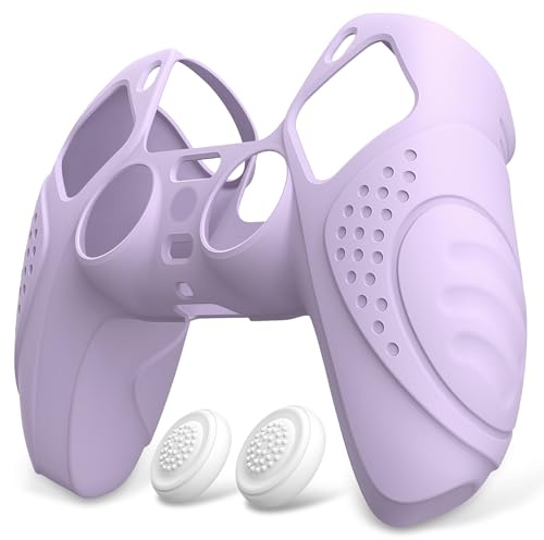 eXtremeRate PlayVital Hülle für ps5 Controller,Schutzhülle Anti-Rutsch Case Griffe Skin aus weichem Gummi,2 Stück Stick Aufsätze für PS5 Controller(Guardian Edition,Violett)