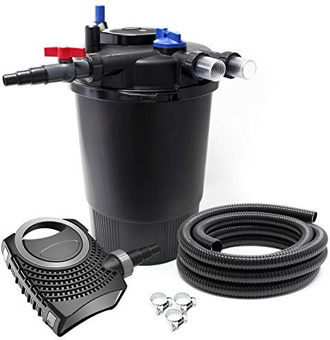 SunSun Kit complet: CPF-30000 Filtre de bassin à pression jusqu’à 12000 L avec 55 Watt lampe uv, NEO6000 SuperEco pompe 6000l/h 40W, 5m Tuyau 38 mm (1 1/2), collier de serrage W1 44-47mm