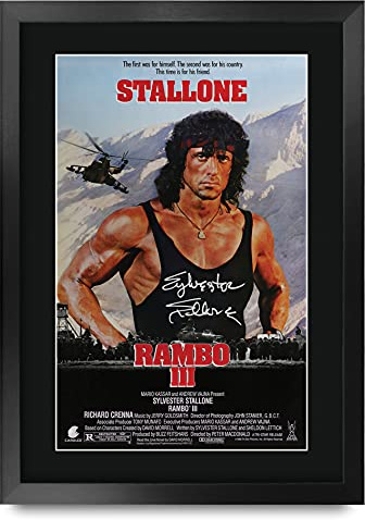 HWC Trading FR A3 Rambo 3 Sylvester Stallone - Poster stampato con autografo per i fan di memorabilia cinematografiche - Formato A3 con cornice