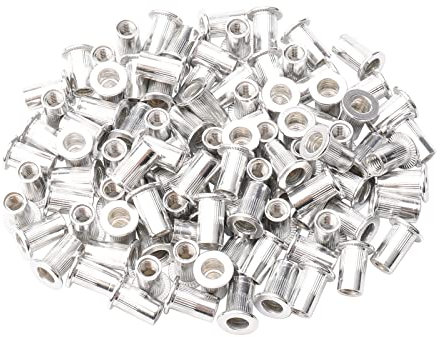 Rowiz 100 PCS M4 4mm Flat Head Aluminum Rivet Nut Blind Insert Nut Knurled Steel Head Nutserts Assortment with Internal Threads, Silver