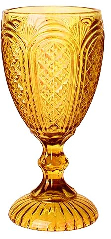 Glass Goblet Coloured Embossed Home Decor Wine Water Wedding Table Settings Drinking Glasses Tumbler (Amber)