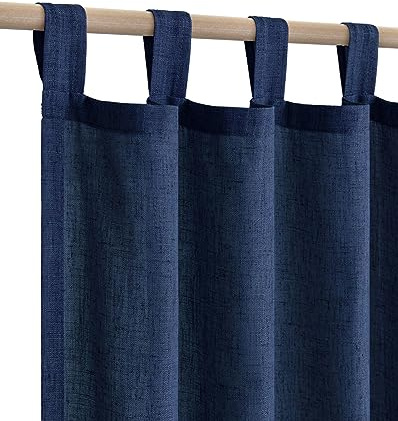 Navy Blue Curtains 45 Inch Length for Kitchen 2 Panels Set Tab Top Light Filtering Semi Privacy Short Sheer Cafe Tier Dark Blue Linen Curtains for Bathroom Windows Small Basement Nautical Indigo 52x45