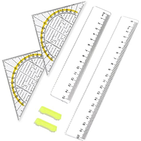 2er Pack Kunststoff Lineal, 2 Dreieck Lineale,Lineal Transparent Flexibel Präzision Lineal Messwerkzeug für Schule Büro Zuhause