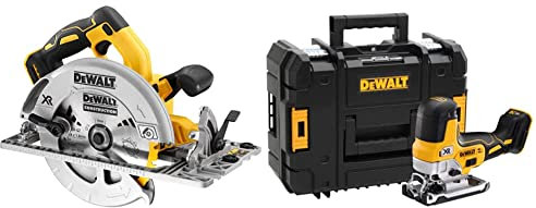 DEWALT 18V Akku-Handkreissäge DCS572NT & 18V Akku-Pendelhubstichsäge DCS335NT (bürstenlos, verstellbarer Alu-Druckguss-Sägeschuh, 3-fach Pendelhub, inkl. Absaugadpater, Sägeschuh-Schutzauflage)