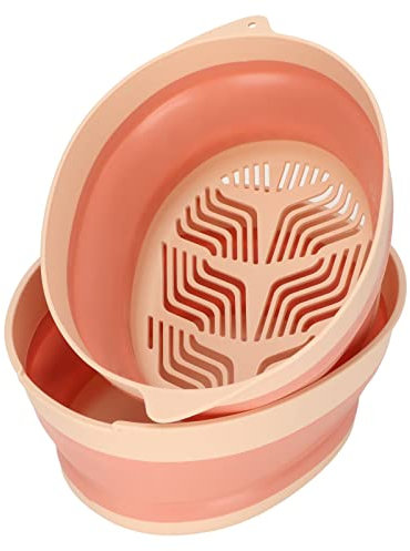 Scolapasta da Cucina Pieghevole, Setaccio Pieghevole 2 in 1 per Cucina, Setaccio scolapasta per Verdure in Plastica, 24×20×11cm, Colapasta a Doppio Strato, per Frutta, Verdura (pequeño-rosa)