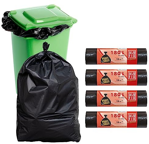 ALUFIX Sacchi Neri Grandi e Resistenti 180L – 40 Pezzi (4 rotoli da 10) – Sacchi Spazzatura Grandi e Sacchi Immondizia in LDPE – Perfetti anche come Sacchetti Umido