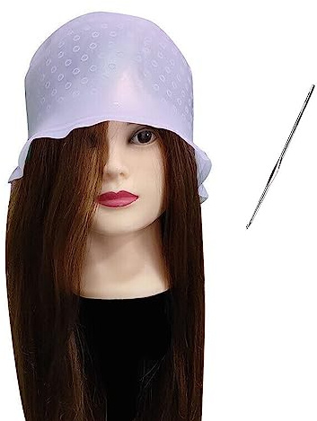1 Pc White Reusable Silicone Hair Coloring Highlighting Cap, Hair Dyeing Cap for Hair with Hook for Hair Coloring Salon Hairdressing Tool