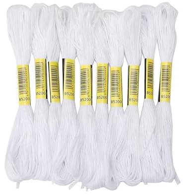 KALUROIL 24 PCS Stickgarne - Hochwertige Seidenfaser Stickgarn - Weiß für Kreuzstich, Stickerei, Freundschaftsbänder und mehr