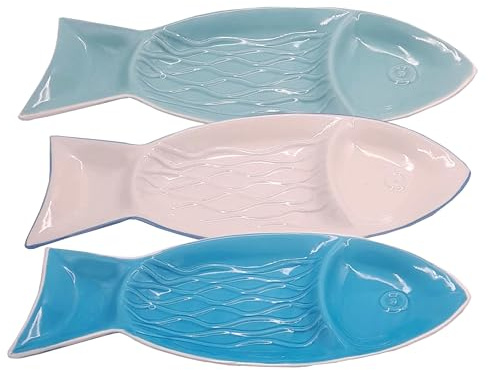 MERCURY SRL Antipastiera Grande a Forma di Pesce in Ceramica - 46,5x19h cm - Colori Assortiti - 1 Pezzo