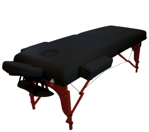 Vivezen - Table de Massage 15 cm Pliante 2 Zones en Bois foncé avec Panneau Reiki + Accessoires et Housse de Transport - Noir