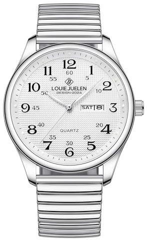 Gosasa Easy-to-Read Quartz Watch for Seniors, Large Numerals, Calendar, 30m Water Resistance, Luminous,Women's Men's Stainless Steel Wrist Watch (Silver Stretch, Women)