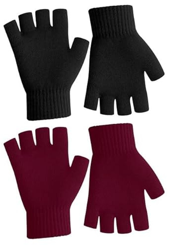 Mitaine Femme,Gants Femme Hiver,Mitaines Femme,Mitaine Homme,Mitaine Femme Chaude,Gants Chauffants Femme,Gants Sans Doigts Femme,Mitaine Femme Laine,Gants Demi-Doigts De Vélo,Noire,Bordeaux,2pcs