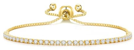 Philip Jones Gold Plated 2mm Adjustable Tennis Bracelet Created with Zircondia® Crystals