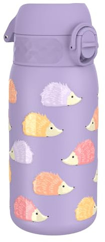 ion8 Kinder Trinkflasche, Edelstahl Leicht 400ml, Nicht Isoliert, Auslaufsicher, Einhandöffnung, Sichere Verriegelung, Spülmaschinenfest, Klappdeckel, Tragegriff, Leicht zu Reinigen, Igel