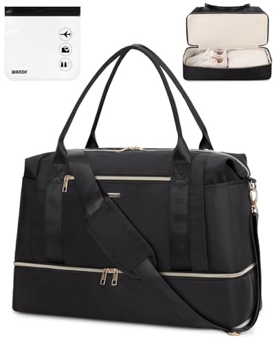 WANDF For Spirit Airlines Personal Item Bag 18x14x8 Underseat with Wet Pocket & Shoe Compartment & Tsa Approved Toiletry Bag Travel Duffle Carry On Overnight Weekender Tote(Black)