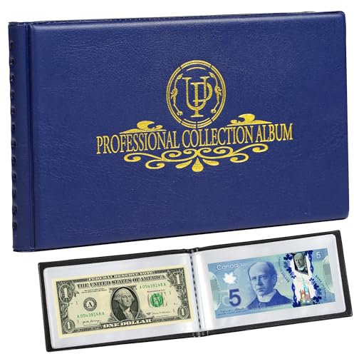 Álbum de 40 bolsillos para coleccionar billetes de banco, 20 hojas transparentes, soportes para billetes de dólar, suministros para colección de libros de almacenamiento de dinero mundial AN04BL