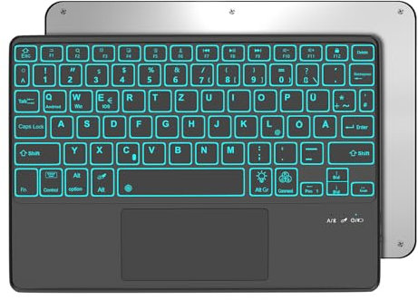 Occtingkind, Bluetooth Tastatur für iPad/Android-Tablets, Deutsches Layout QWERTZ, 10 Zoll Kabellose Tastatur, Hintergrundbeleuchtung, Multi Touch Trackpad, Für iPad/Samsng Galaxy Tab/Lenovo, Schwarz