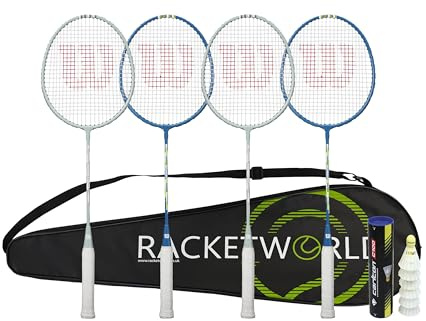 Wilson 4 Player Badminton Racket Set, 4 Rackets, Shuttles, Premium Carry Case (Champ/Reaction)