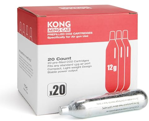 KONG MING CAR Cartouches CO2, Bouteille de gaz CO2 Haute pureté avec boîtier en Acier, sans Huile & Conception Anti-Fuite pour appareils pneumatiques & Accessoires (12g20pcs)
