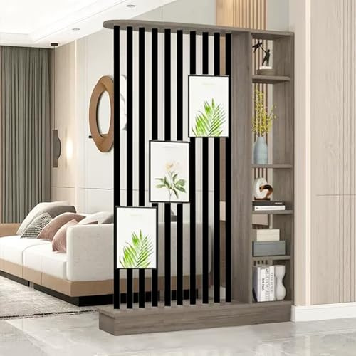 Wall Room Divider Modern Storage Cabinet Display Bookshelf Screen with Shelves Temporary Tall Privacy Panel Partition for Home Office Dorm Floor Ceiling Decorative(Brown-black,140*24*200cm/55*9.5*79in