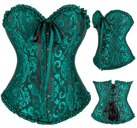 SilverChry Corset Mujer, Corpiños Mujer, Corset Reductor Top Fajas, Bustier Corsé Cortesano Overbust Gótico, Ropa Gótica Disfraz Pirata, Palacio Bandeau - Halloween Cosplay Carnava Fiesta