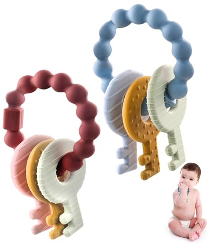 Dentizione Neonati Chiave Giocattolo 2 Pezzi Gioco Per Bambini Dentizione Facile Da Afferrare Massaggia Gengive Neonati In Silicone Anello Da Dentizione Per Bambini A Partire Da 6 Mesi