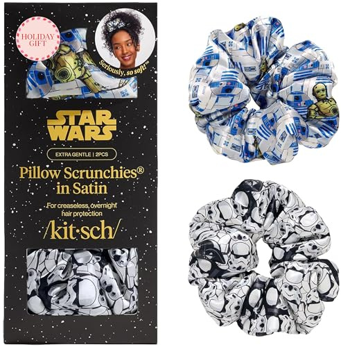 Kitsch x Star Wars R2-D2 & Stormtrooper Scrunchies for Women- Softer Than Silk Scrunchie, No Crease Hair Ties, Perfect For Day And Night Creaseless Hair Accessories | Ideal Gifts for Women - 2pcs