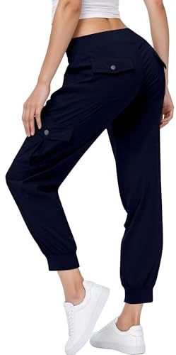 KISSMODA Womens Lightweight Hiking Cargo Pants Quick Dry Joggers Elastic Waist Outdoor Travel Sweatpants with Pockets Casual Sports Track Buttoms Trousers Navy