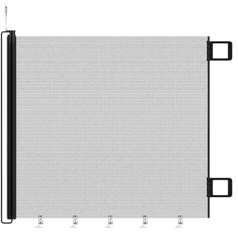Retractable Stair Gate for Baby & Pet with Anti-Escape Bottom Clips, 78cm x 150 cm Extendable Barrier Gate, Child Safety Gate with Secure Lock Head for Doorways, Stairs, Hallways, Indoor/Outdoor