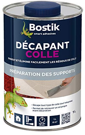 Bostik – Décapant Colle – Enlève Tout Résidus de Colles – Dissout Anciennes Traces de Colles et Peinture – Idéal pour Sols PVC et Moquette – Préparation du Support – Bidon 1 L