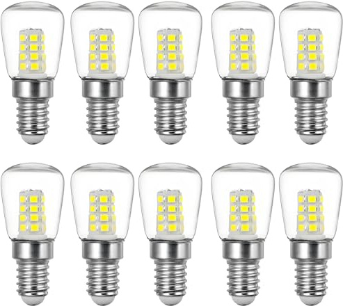 3W E14 LED Frigorífico Congelador Bombillas Pack de 10 Blanco Frío 6000K, equivalente a 40W, para nevera, máquina de coser, lámpara de escritorio