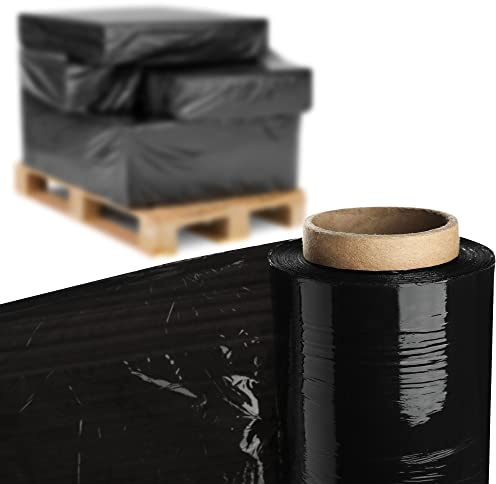 KADAX Stretchfolie, förpackningsfolie, 3 kg rulle, 300 m x 50 cm, fast pallfolie, handfolie, omrullningsfolie för möbler, lager, transport, flyttfolie, plastfolie, självhäftande (svart)