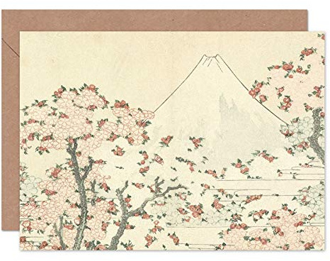 Artery8 Hokusai Fuji And Cherry Blossom Japanese Painting Fine Art Greeting Card Plus Envelope Blank Inside