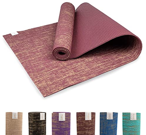 Myga RY1331 - Jute Yoga Mat - High Performance Vegan Floor Exercise Mat - Eco Friendly Biodegradable Yoga Mat with PVC Backing - 5mm Thickness - Plum