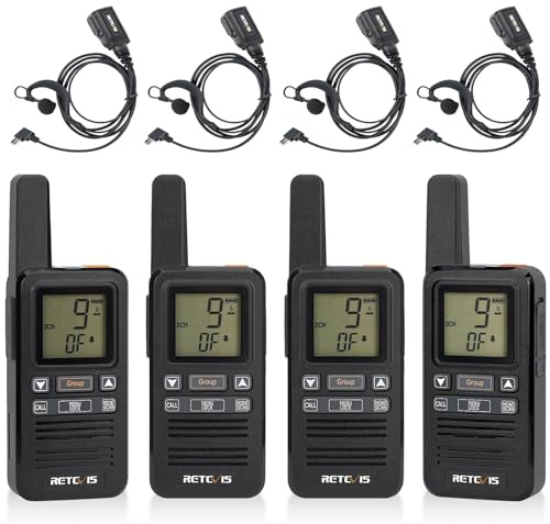 Retevis RB667 Walkie Talkie med Hörsnäckor, Laddningsbart Radioset USB-C 1600 mAh, PMR446 Gruppsamtal, VOX, Squelch, Mini Retail Walkie Talkie Professional för Restaurang (4 Delar, Svart)
