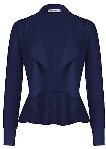 GRACE KARIN Women's Summer Shawl Cardigan Open Front Long Sleeves Knitted Boleros Sweater XL Blue