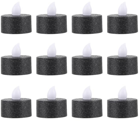 HOMSFOU Lot de 12 bougies chauffe-plat sans flamme avec piles - Bougies LED romantiques pour mariages et fêtes - Décoration noire pour un éclairage d'ambiance