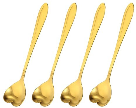 QUARKZMAN 4pz Acciaio Inossidabile Fiore Cucchiai 5 Pollici Cuore Forma Caffè Cucchiaio Piccolo Cucchiaio Dessert Cucchiaio per Torta Espresso Zucchero, Oro