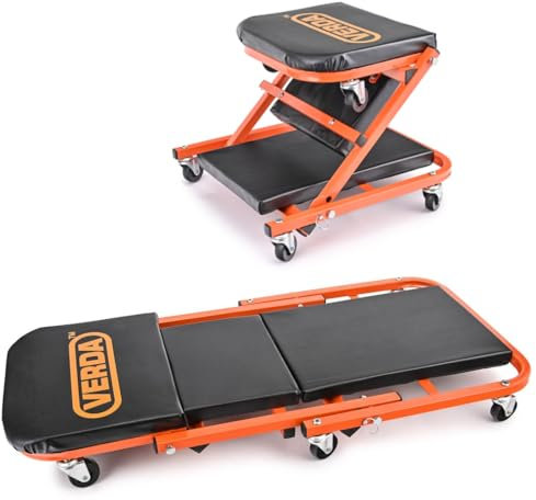 Verda 2in1 Werkstatt Rollbrett max. Belastung 150 kg, KFZ Montageliege, Werkstatthocker + Rollliege, reibunglose 360° Lenkrollen SN6711