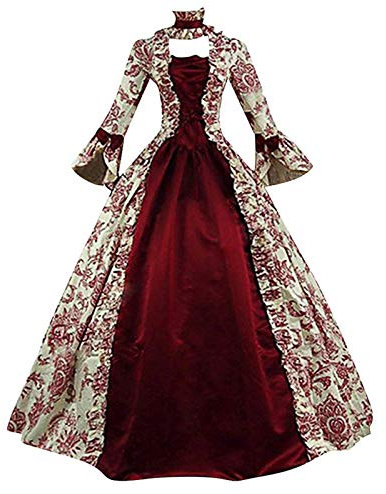 Modaworld Mittelalter Renaissance Kostüm für Damen Vintage Lange Kleider Bodenlanges Abendkleid Elegant Gothic Kleid Viktorianisches Prinzessin Barock Rokoko Kostüm Karneval Partykleid