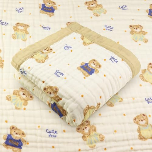 Hivia Coperta in mussola di cotone, a 6 strati, 110 x 105 cm, per bambini, colore: beige