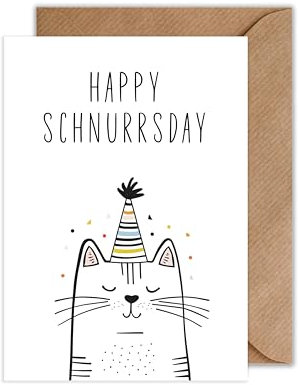 WBdesignz Lustige Happy Birthday Karte - Geburtstagskarte mit Umschlag Happy Schnurrsday Glückwunschkarte Geschenkkarte zur Geburtstagsfeier Feier Party (DIN A6)