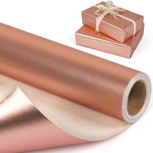 Geschenkpapier in Rotgold, Metallic-Roségold, Mini-Rolle, einfarbig, mattes Geschenkpapier für Geburtstag, Weihnachten, Hochzeit, Geburtstag, Geschenkpapierrolle für Männer und Frauen, 43 cm x 10 m