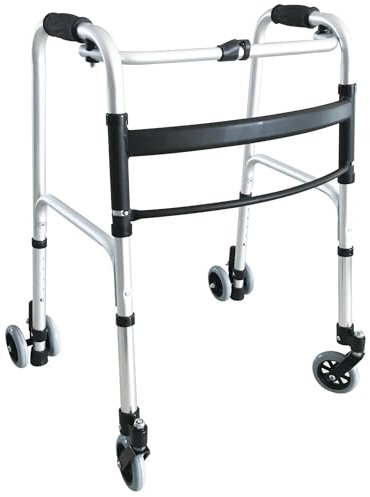 PHARMEDIS - Orthopädisch Falten Leicht Gehhilfe - Rollstuhl mit vier Rädern für Senioren - Männer und Frauen - Schmal Rollator für Wohnung - Indoor und Outdoor Aluminium Seniorenrollator