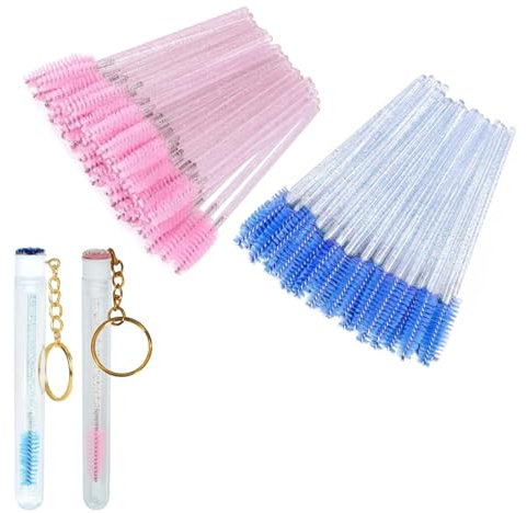 JJiaoLinin Scovolino Ciglia,102 Pezzi Mini Scovolino Ciglia,ennelli per Ciglia con 2 Tubi per Ciglia,Manico in Cristallo,Applicatore Mascara per Sopracciglia Extension Ciglia (Blu und Rosa)