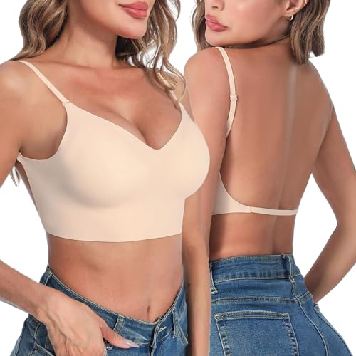 Générique Soutien Gorge Push Up pour Femme Deep V Soutien Gorge sans Armature Brassière Dos Bas en U Transparent Soutiens-gorge