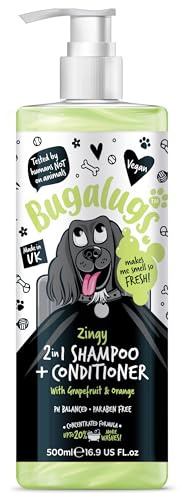 Bugalugs Zingy 2 in 1 Grapefruit & Orange Dog Grooming Shampoo & Conditioner for Smelly Dogs, Best Puppy Shampoo, Professional Groom, Vegan Pet (500ml)