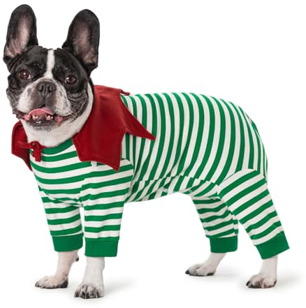 Miaododo Striped Dog Surgery Recovery Suit Female Male,Puppy Dogs Onesie Cats Long Sleeve Bodysuit After Surgery Neuter for Abdominal Wounds Protective(with Bib)